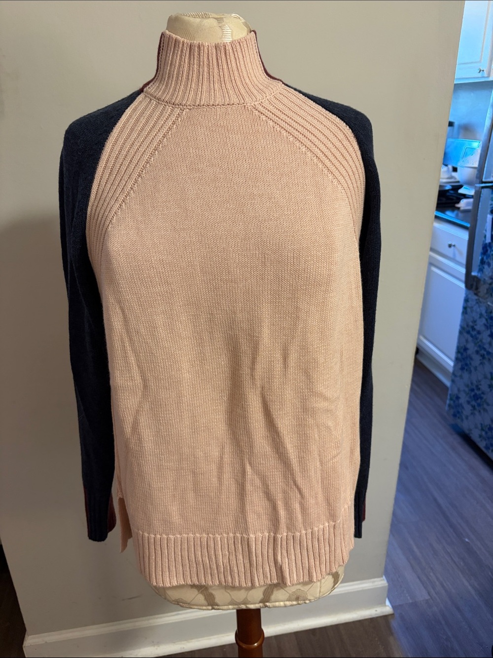 Orvis Two-Tone Turtleneck Sweater in Blush and Navy